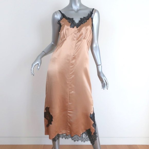 Helmut Lang Dresses & Skirts - HELMUT LANG LACE-TRIM SLIP DRESS GOLD SATIN SIZE SMALL SPAGHETTI STRAP MIDI